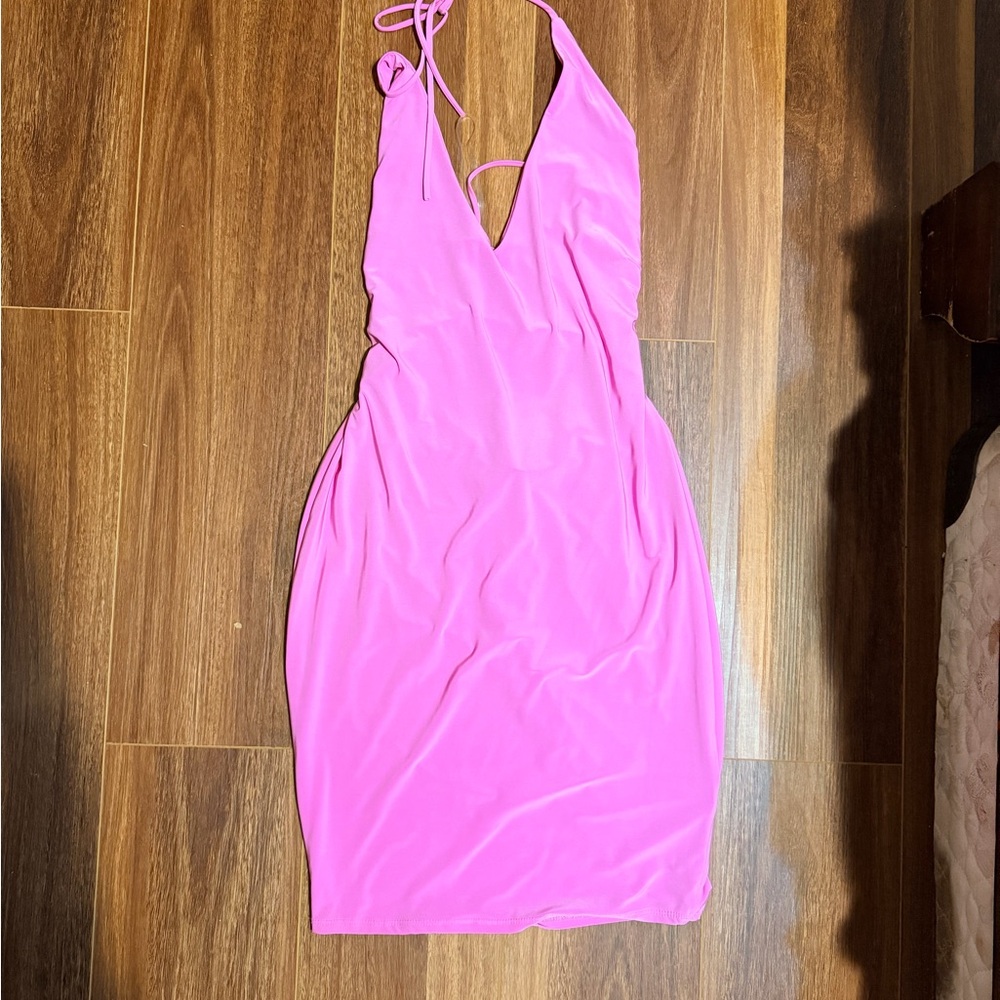 Elegant Pink Halter Dress